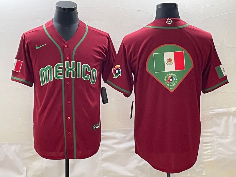 Men 2023 World Cub Mexico Blank Red Nike MLB Jersey2